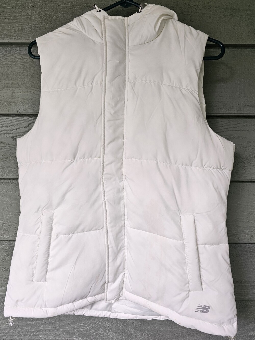 New Balance Women's White Quilted Hooded Full-Zip Puffer Vest Size Medium
